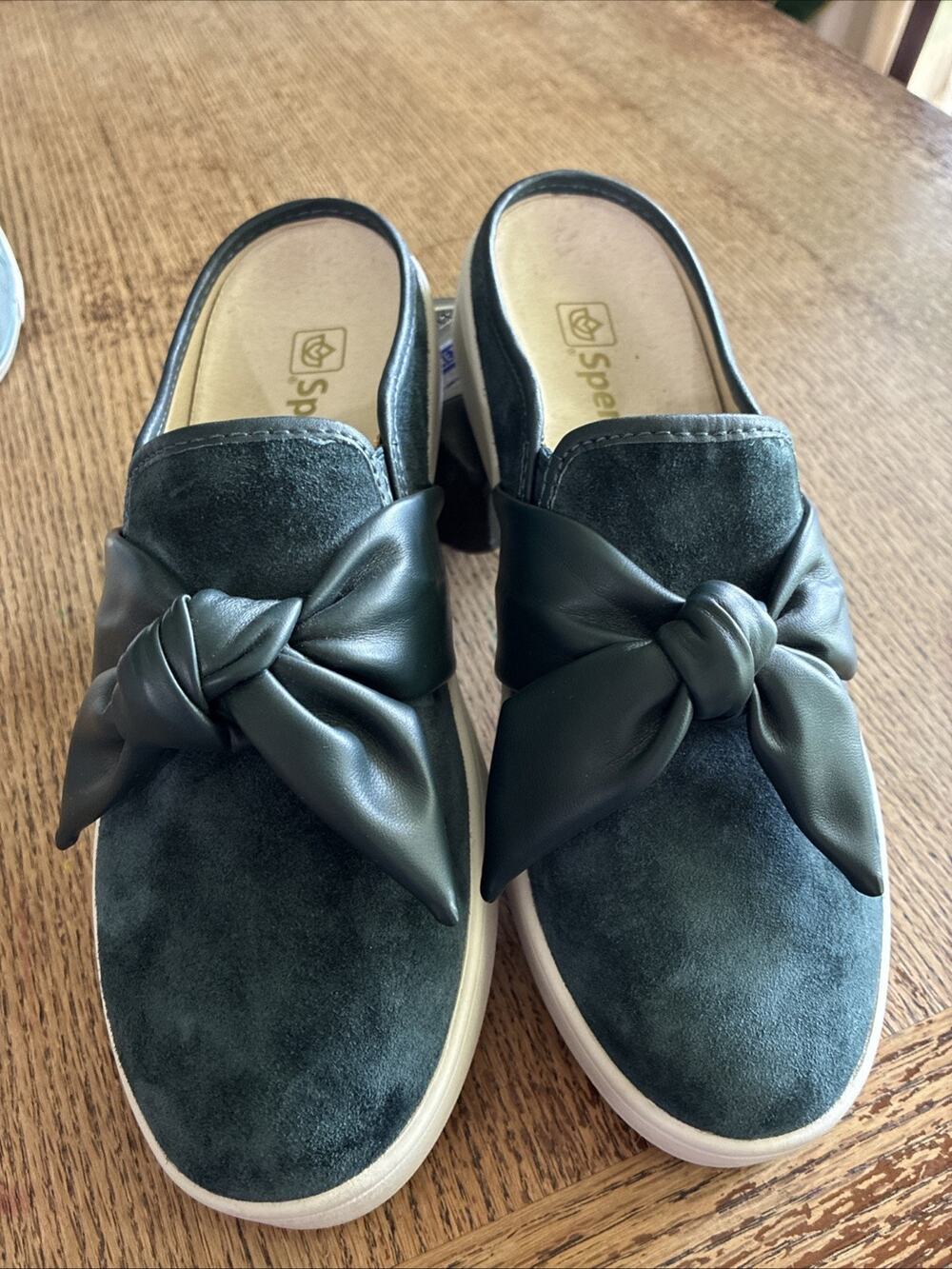 Spenco Orthotic Barbados Bow Mules Womens Sz 8.5 D Peacoat Navy Blue Slip On